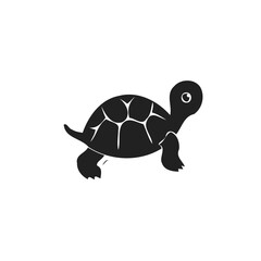 Cute turtle silhouette walking on white background