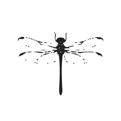 Abstract Black Dragonfly Silhouette on White Background