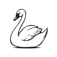 Elegant Silhouette of a Graceful Swan on White