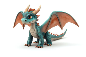 Naklejka premium dragon on a white background, dragon on a blank white background, a dragon, dragon, cute dragon, white background, Copy Space For Add Text 3D Rendering, 3D, Vector, AI Generative