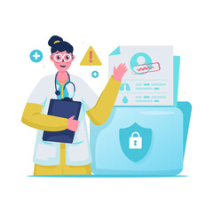 Doctor keep of patient document data confidentiality vector illustration