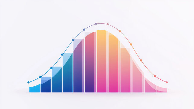 Colorful Gradient 3D Normal Distribution Curve with Line Graph Overlay