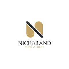 Elegant N-shaped logo with lines and two water drop motifs in black and light brown. Perfect for water-related brands, eco-friendly businesses, and design agencies. Modern, clean, and professional loo