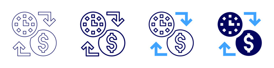 Money balance icon in 4 different styles. Thin Line, Line, Bold, and Bold Line. Duotone style. Editable stroke