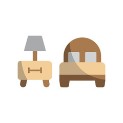 Bedside table and bed set icon with a clean and contemporary look, ideal for furniture, interior design, and home decor projects.