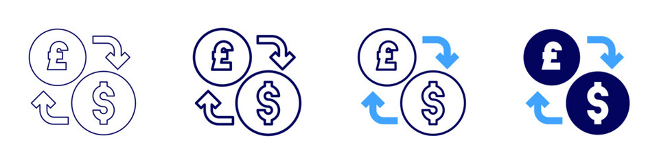 Money exchange icon in 4 different styles. Thin Line, Line, Bold, and Bold Line. Duotone style. Editable stroke