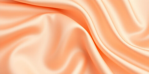 Obraz premium Silky peach fabric, smooth satin texture, flowing curves, soft folds, shimmering surface, elegant drapery, pastel orange hue, luxurious material, abstract background, gentle waves, glossy sheen, high-