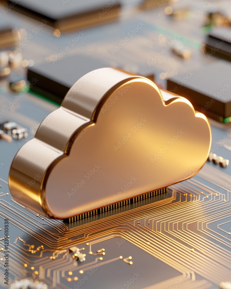 Aufkleber a golden cloud symbol on a circuit board, representing cloud computing and technology integration.