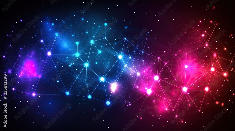 Poster abstract digital marketing system powered by ai, with interconnected graphs, smart ads, and glowing 