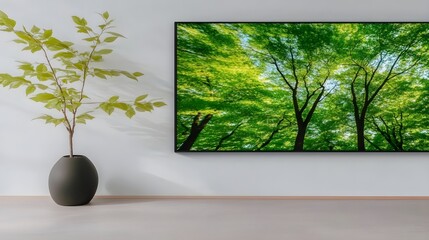 Obraz premium Modern Interior with Green Tree Artwork and Stylish Plant Decor