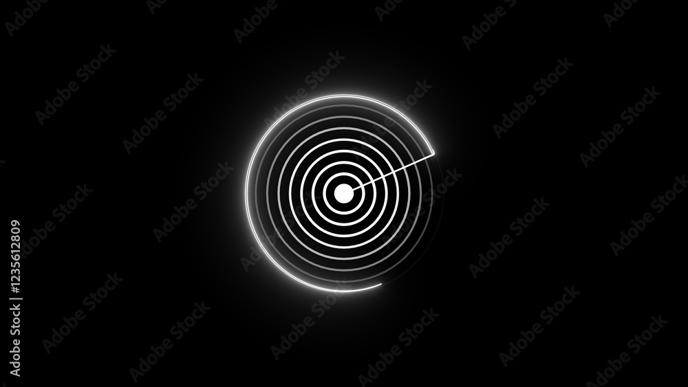 Poster glowing radar screen with radio wave signal and advanced military target navigation interface system