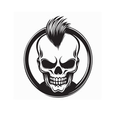 Skull with mohawk and spiked hair in a retro style image vector isolated on white background.