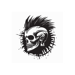 Punk music Skull with a mohawk hairstyle vector illustration isolated on white background.