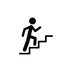 A black and white minimalistic icon depicting a person walking up a staircase in vector