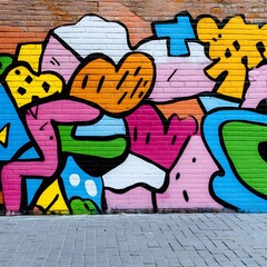 Colorful Abstract Graffiti Design on Urban Brick Wall Background
