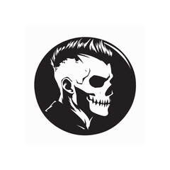 Skull with mohawk and spiked hair in a retro style image vector isolated on white background.