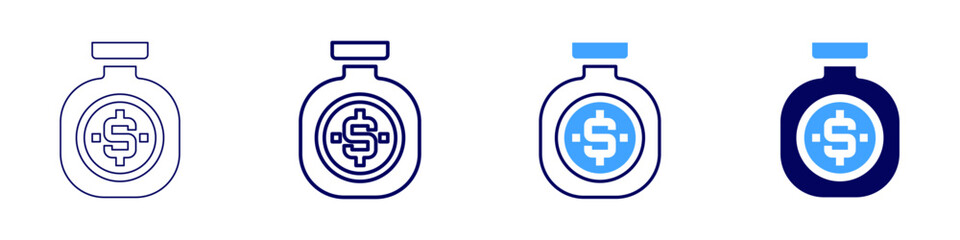 Money valuations icon in 4 different styles. Thin Line, Line, Bold, and Bold Line. Duotone style. Editable stroke