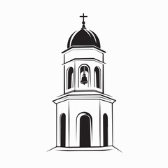 Modern Church with Bell Tower Architecture image vector isolated on white background.