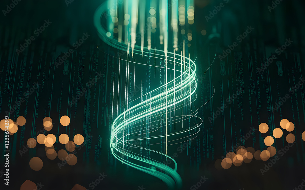 Poster abstract digital flow: a mesmerizing abstract image of digital light streaks swirling in a captivati