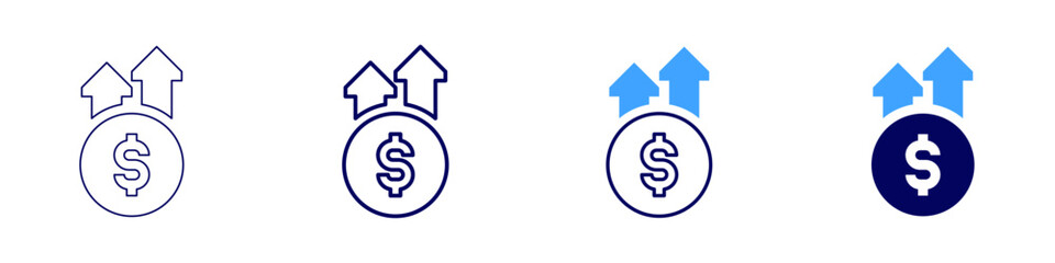 Price up icon in 4 different styles. Thin Line, Line, Bold, and Bold Line. Duotone style. Editable stroke