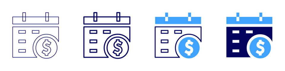 Pay day icon in 4 different styles. Thin Line, Line, Bold, and Bold Line. Duotone style. Editable stroke