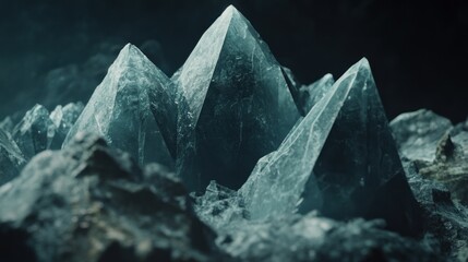 Obraz premium Teal crystalline formations emerge from dark rocks.
