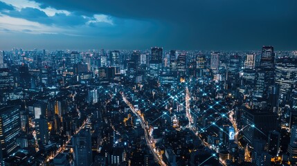 Obraz premium Concept of AI innovations enhancing the future with digital systems, algorithms, and data grids creating a smarter, connected world.