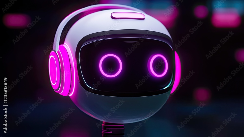 Poster glowing digital chatbot floating in a high-tech digital space, with flowing lines and futuristic con