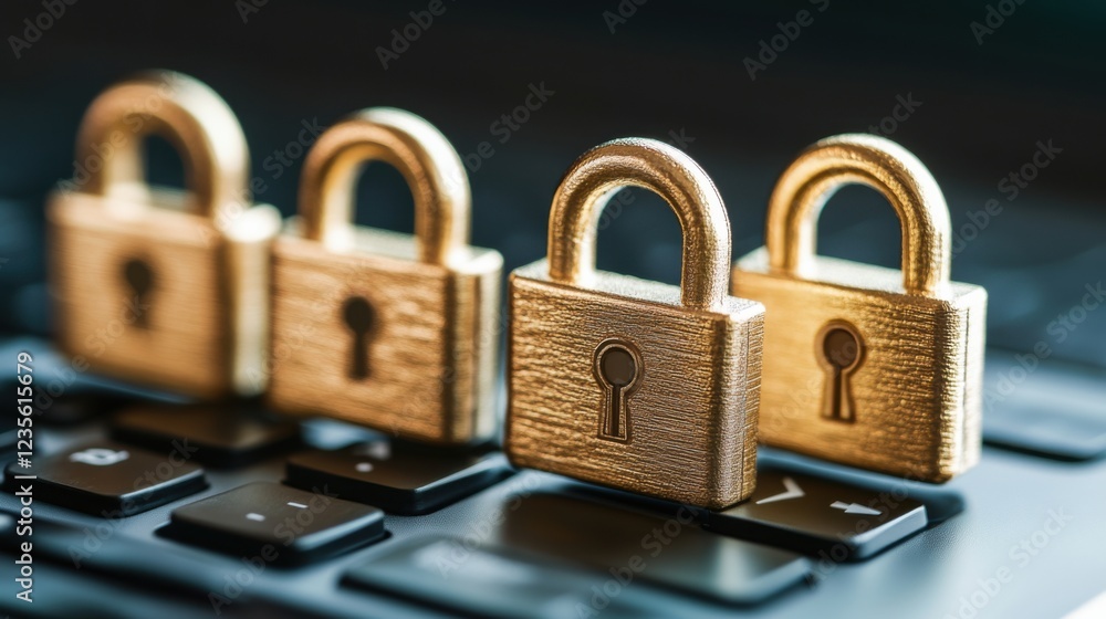 Aufkleber golden padlocks placed on a keyboard symbolizing digital security and protection of data