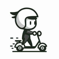 cartoon vector illustration of a person riding a scooter
