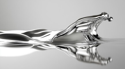 Silver liquid wave splash, studio backdrop, reflection, ad