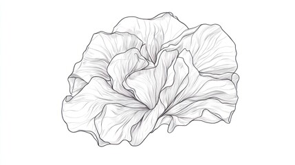 Detailed line drawing of a flower, isolated on white background, for design or print