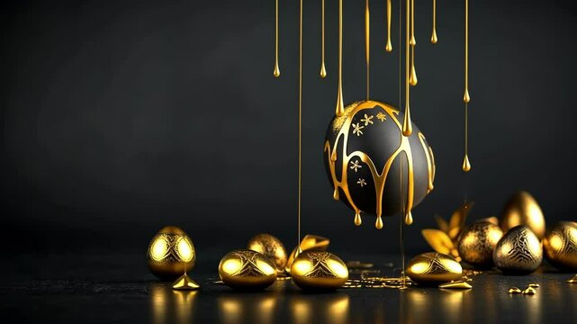 Elegant easter celebration with gold decorated eggs for luxurious holiday . Easter, Pascha, Paskha, Ostern, Pascua, Paques - Orthodox and Catholic Holiday celebration