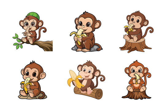 "Monkey set Holding Banana with 'A Banana' Text - Fun Illustration"