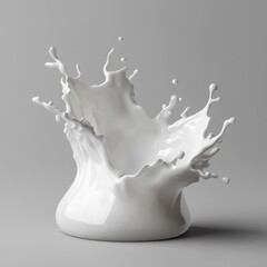 Milk splash crown, studio shot, gray background, dairy ad