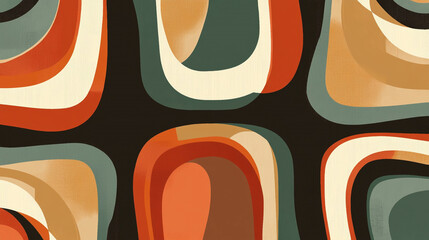 Obraz premium Retro seamless pattern with bold 70s-style abstract shapes and curves. Vintage design concept