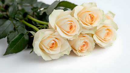 Cream roses bouquet, studio shot, white background, romantic gift