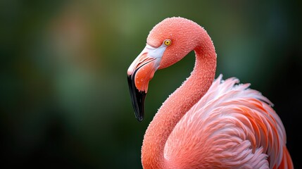 Pink flamingo portrait, zoo background, wildlife photography, nature print