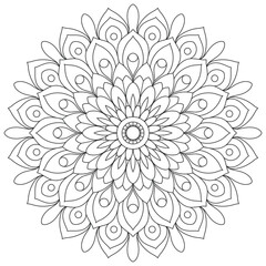 Circular pattern coloring book page mandala mehndi style tattoo