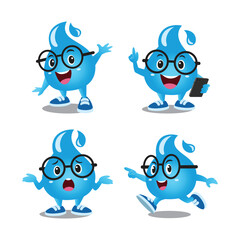 set of cute water blue drop character mascot collection 