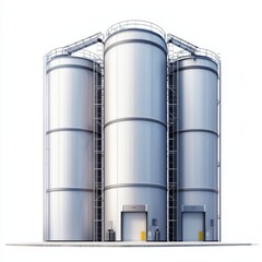 Modern Steel Silos for Industrial Storage with Metal Staircase and Loading Doors