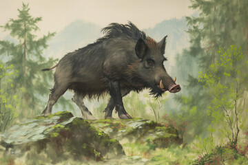 Fototapeta premium 日本画の猪