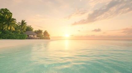 A stunning private island features crystal-clear waters and lush surroundings, perfect for tropical getaways and serene escapes.