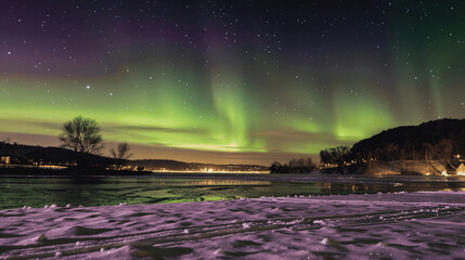A beautiful green aurora dancing.