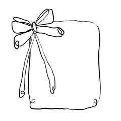 Whimsical rectangular border frame with bow ribbon hand drawn scribble line doodle sketchy 