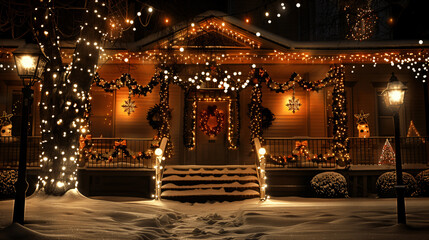 Street in a Christmas night, Street decorated for Christmas 
