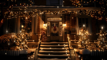 Street in a Christmas night, Street decorated for Christmas 
