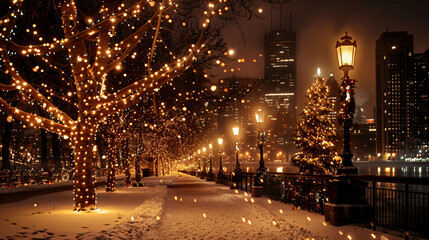 Street in a Christmas night, Street decorated for Christmas 