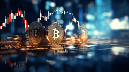 gold money coin with trading graph, financial investment concept can be use as background.