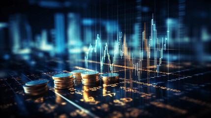 gold money coin with trading graph, financial investment concept can be use as background.